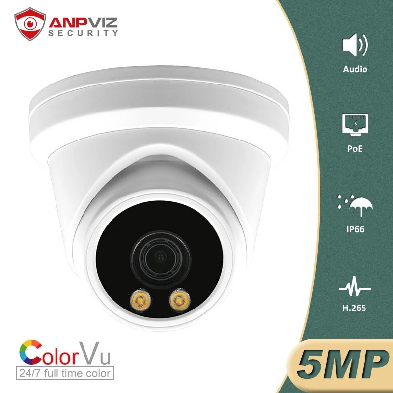 

Anpviz 5MP IP Camera POE Dome Super Colorful Surveillance Night Vision 30m Built-in Microphone Audio IP66 H.265