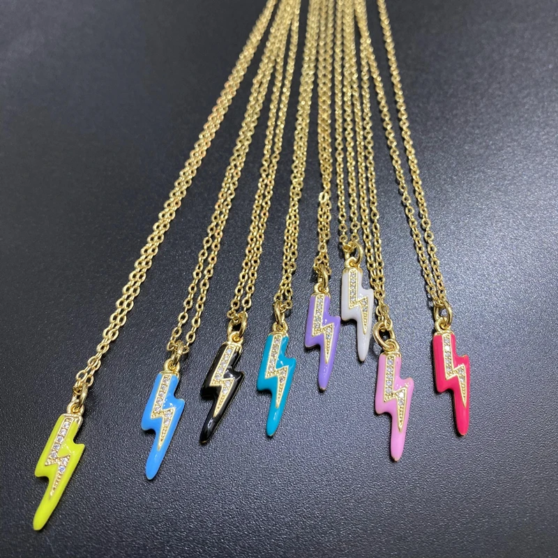 Ожерелье с капающей эмалью молнией и болтом женское ожерелье микрозакрепкой из
