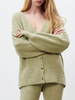 za autumn and winter new womens sweet temperament avocado green wild v neck knitted sweater cardigan casual jacket