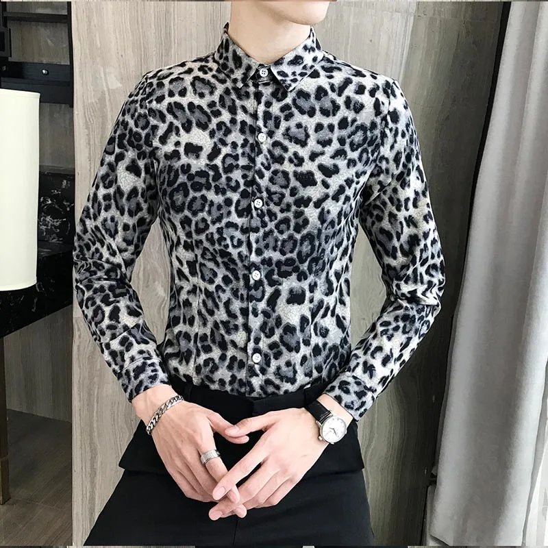 Корейская уличная мода весна осень леопардовая печатная Рубашка мужская