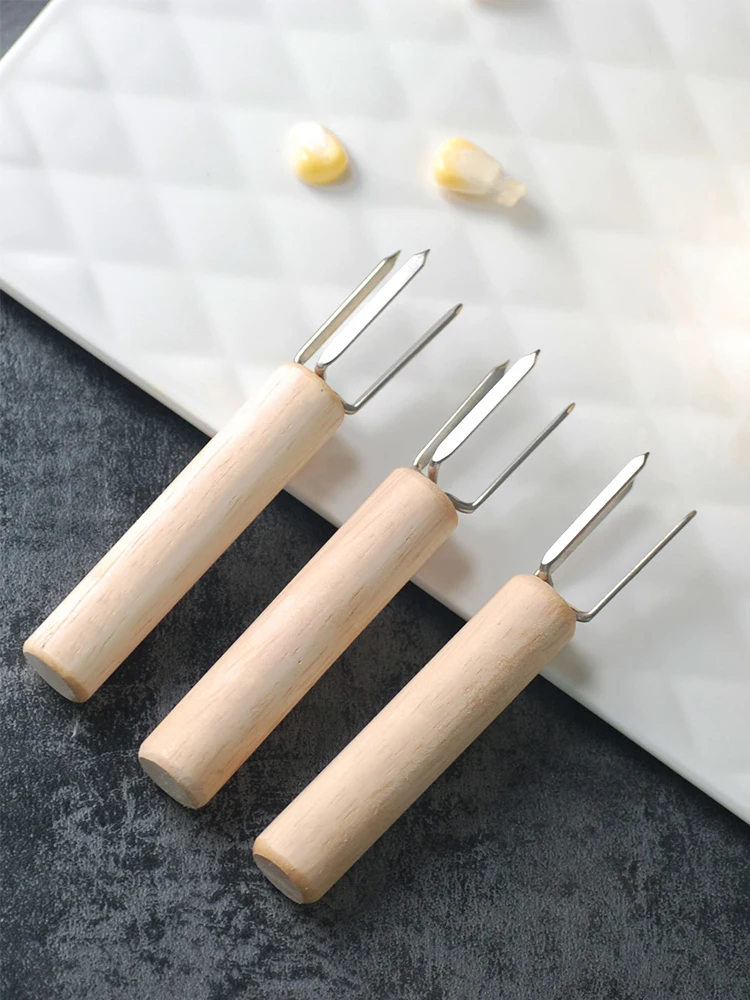 

5/1Pcs Skewers for Barbecue Reusable Grill Wooden Handle Corn Fork Shish Kebab BBQ Camping Flat Forks Gadget Kitchen Accessories