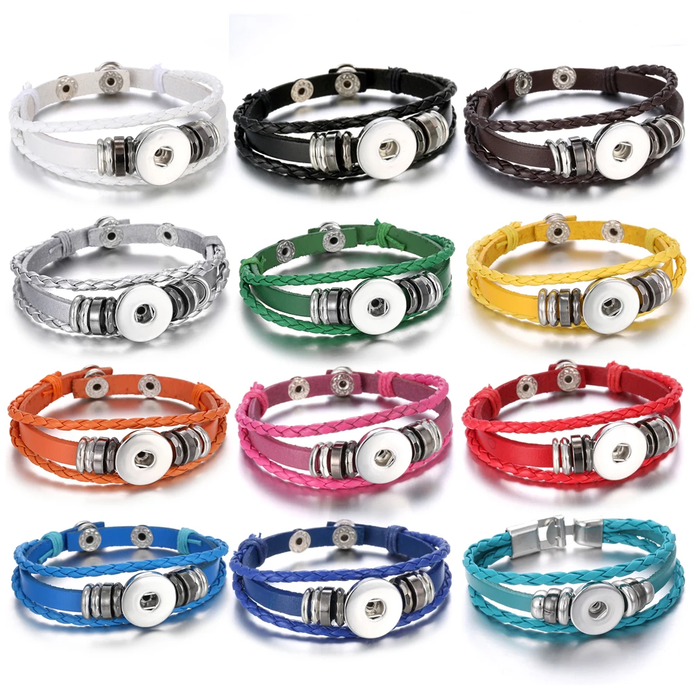 Оптовая продажа 18 мм Кнопка оснастка ювелирной 13 Цветов из плетеной кожи ручной