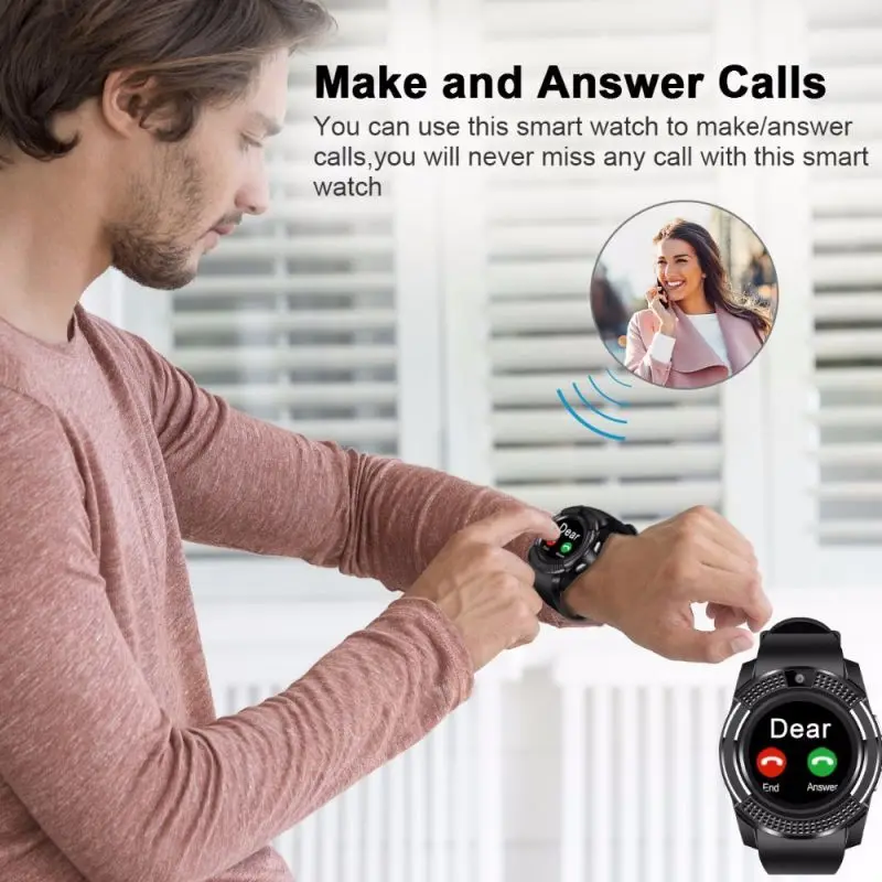 V8 Smart Watch Men Bluetooth Sport Watches Women Ladies Rel gio Smartwatch with Camera Sim Card Slot Android Phone PK DZ09 Y1 A1
