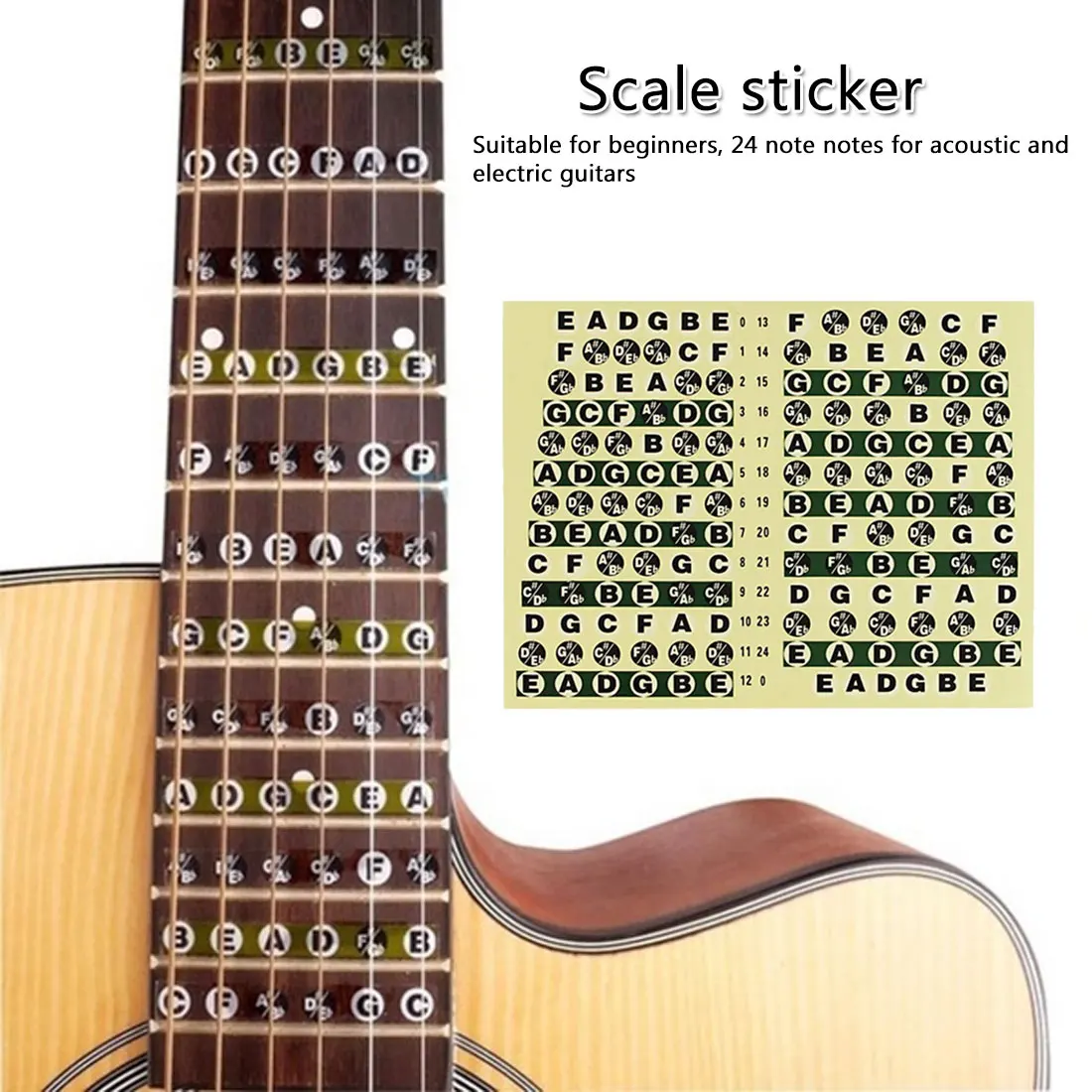 3 шт. гитары гриф Примечание карта Стикеры этикетки наклейки узнать начинающих