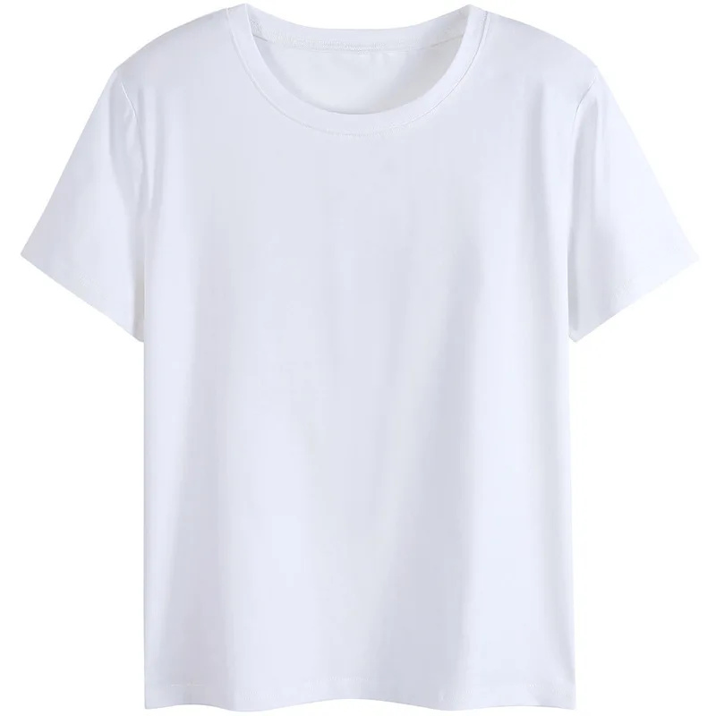 

YSDNCHI Woman Tops Summer New High Quality Casual Short Sleeve Black O-neck Cotton T-Shirt Woman White Tee Shirt
