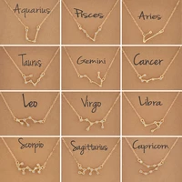 charm gold color star zodiac necklaces for women birthday gift fashion 12 constellation crystal pendant clavicle chain collar