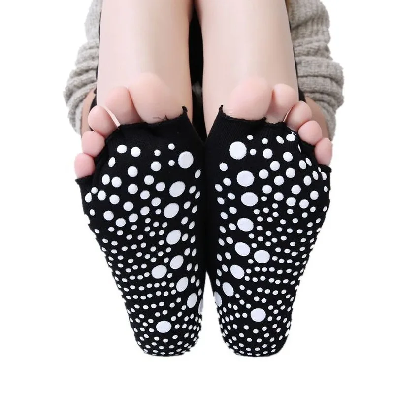 Профессиональные носки для йоги женские хлопковые нескользящие с открытой