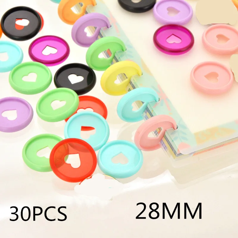 

30PCS28mm Heart Shaped Plastic Binding Ring Buckle Mushroom Hole Loose-leaf Notepad Color Love Board Peach Heart Button