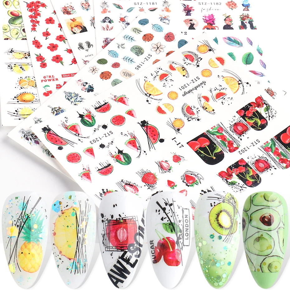 

Avocado Fruit Nail Stickers Summer Design Transfer Sliders Water Decals For Nails Kiwi Lemon Tatto Foil Wraps Manicure TRI12-17