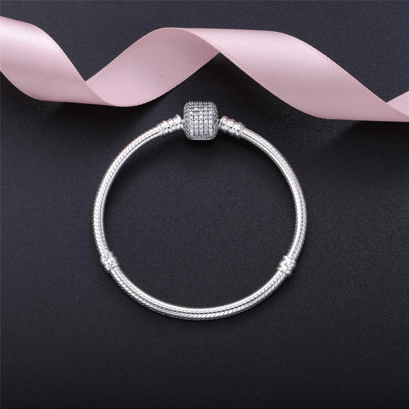 Fit Pandora, роскошный брендовый браслет, бисер, Mujer,, браслет, прозрачный, CZ, основа, змеиная цепочка, подвески для женщин, ювелирное изделие