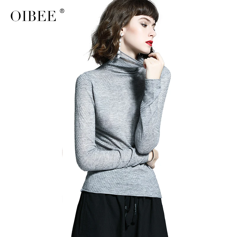 Серый OIBEE2019 осень вязаный женский свитер с высоким воротником Свободный большой размер дикий пуловер Женская рубашка - Цвет: Серый