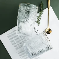 engraving flowers glass mug transparent crystal coffee tea cup wine glass gold pringting heat resistant household drinkware
