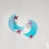 cartoon exaggerated temperamental super flash laser moon star ear studs acrylic transparent colorful earrings girl earrings