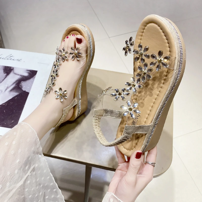 

High Heel Sandal for Women Clear Shoes All-Match 2021 Summer Suit Female Beige Clogs Wedge High-heeled Girls Thick Comfort Fashi