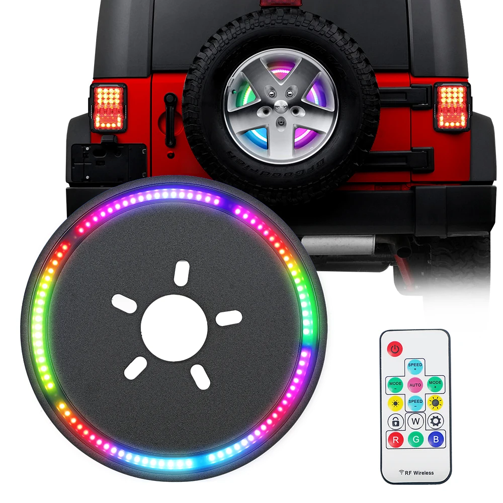

For Jeep Wrangler JK JKU 2007-2018 YJ TJ LJ RGB Black Spare Tire Wheel Accessory Brake Light LED Ring 3rd Third Brake Light