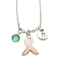 breast cancer necklace birthstone creative initial letter monogram fashion jewelry women christmas gifts accessories pendants