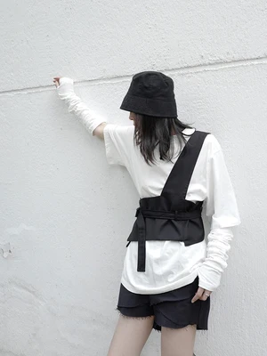 Женский свободный черный жилет с пряжкой Irregualr новый модный без рукавов