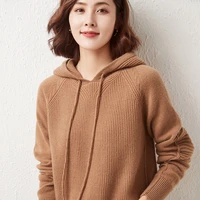 longming 100 merino wool women sweatshirt winter wool knit sweater hooded pullover women autumn jumpers knit tops long sleeve