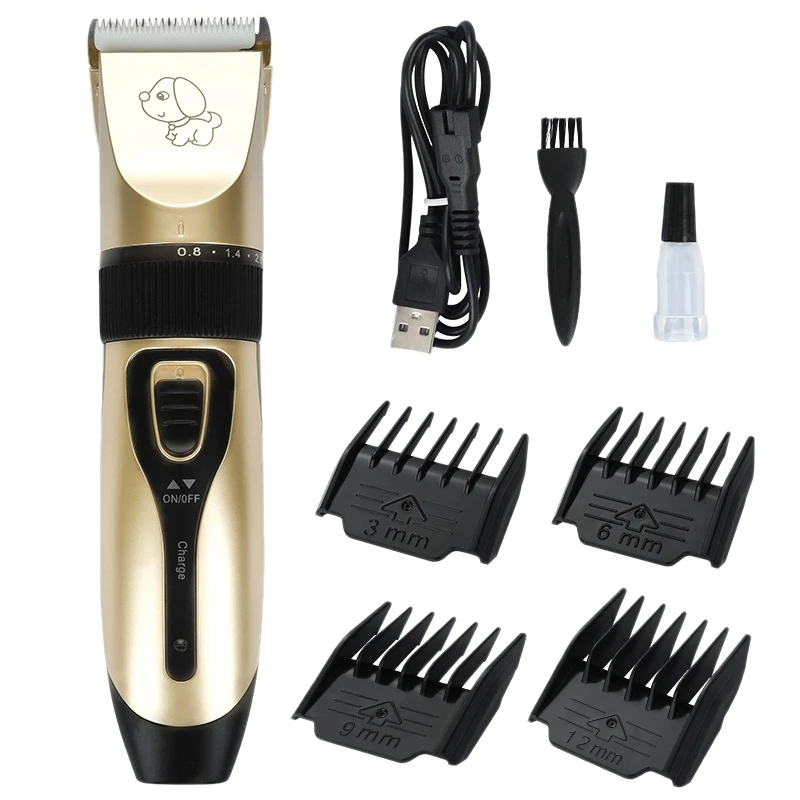 

Pet Grooming Hair Clippers, Low Noise Professional USB Rechargeable Cordless Electric Hair Shaver Clippers Set-Gold