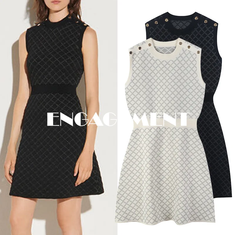

ENGAGEMENT 2021 Summer Women's Diamond Sleeveless Slim Elegant Atmosphere Knitted Dress Tide