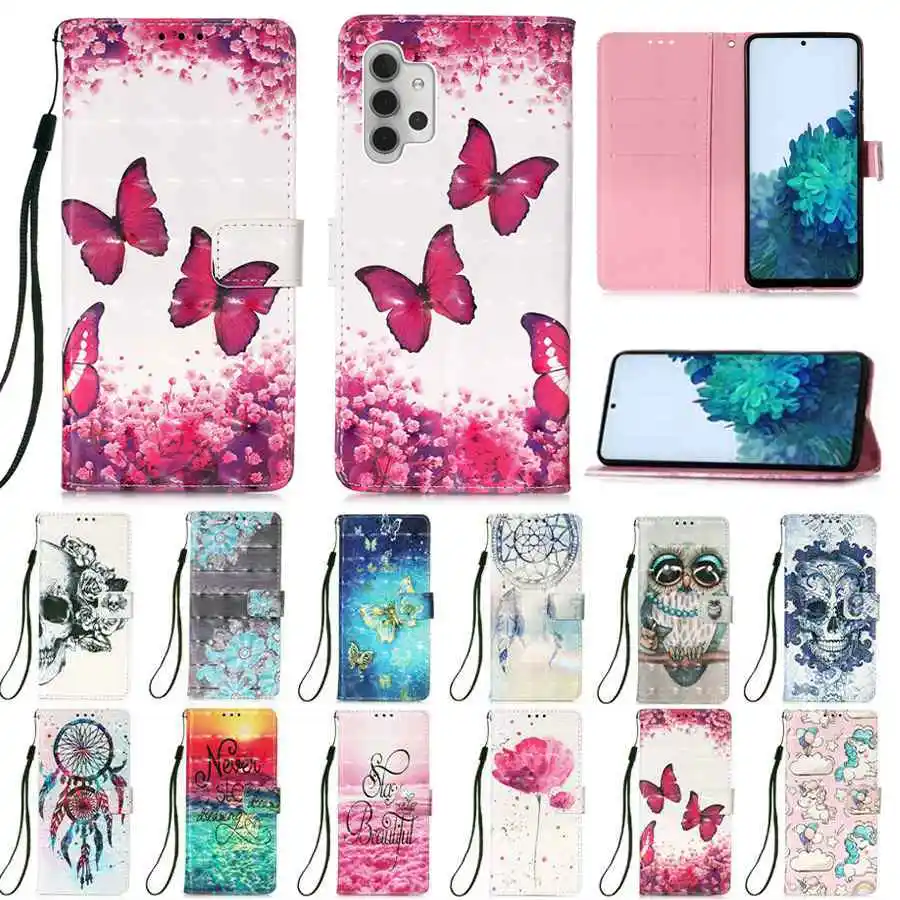 

Flip Wallet Case For Samsung A02S A11 A12 A20 A21 A30 A32 A40 A41 A42 A50 A51 A70 A71 S21 S21Plus S21Ultra Painted Leather Case