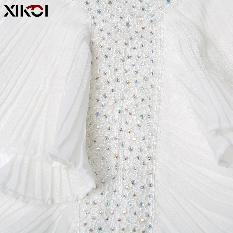 Женская шифоновая блузка XIKOI с оборками и V-образным вырезом белая рубашка