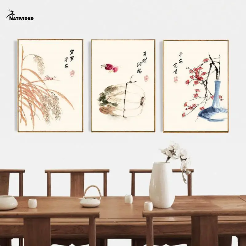 

Traditional Chinese Style Poster Flower and Plants Bird Canvas Painting Picture for Living Room Study Home Decoration