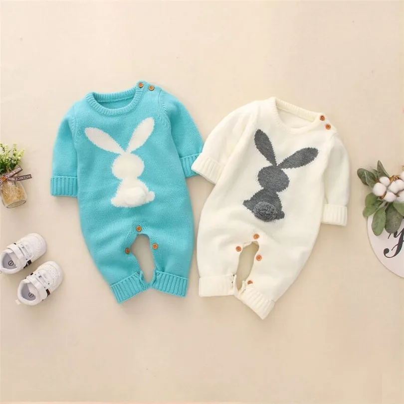Knitted Baby Romper Girl Autumn Winter Newborn Baby Clothes Rabbit Animal Cotton Baby Boy Romper Infant Baby Jumpsuit For Boy