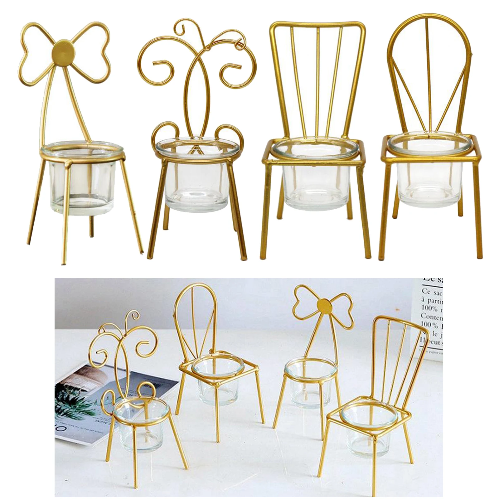 

Geometric Candle Holder Iron Chair Tea Light Holder Potted Ornament Desktop