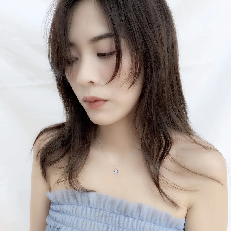 Крошечное модное ожерелье с фианитом и голубым кристаллом в виде глаза роскошное