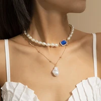 bohemia baroque imitation pearl pendant necklaces for women multi layered rhinestone crystal statement choker nekclace jewelry