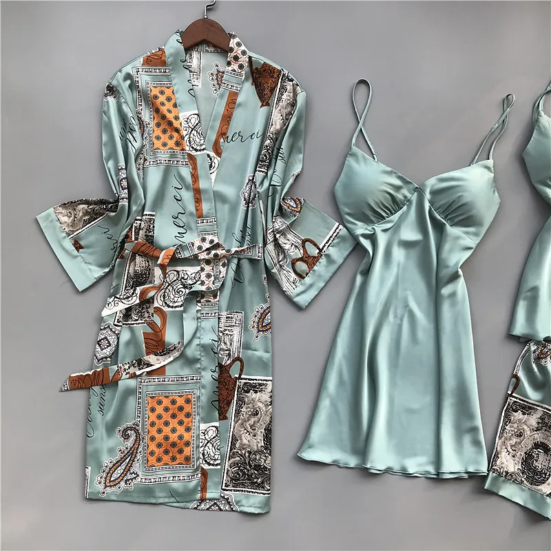 Женский Шелковый пижамный комплект Smmoloa Атласный из 4 предметов | Женская одежда