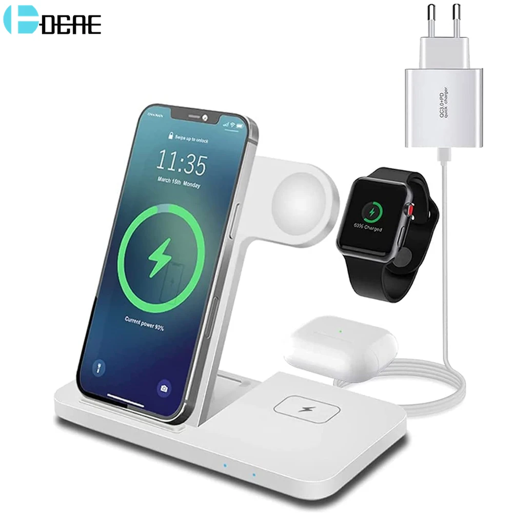 

15W Qi Fast Wireless Charger Stand For iPhone13 12 11 8 Apple Watch 3 in 1 Foldable Charging Dock Station for Airpods Pro iwatch