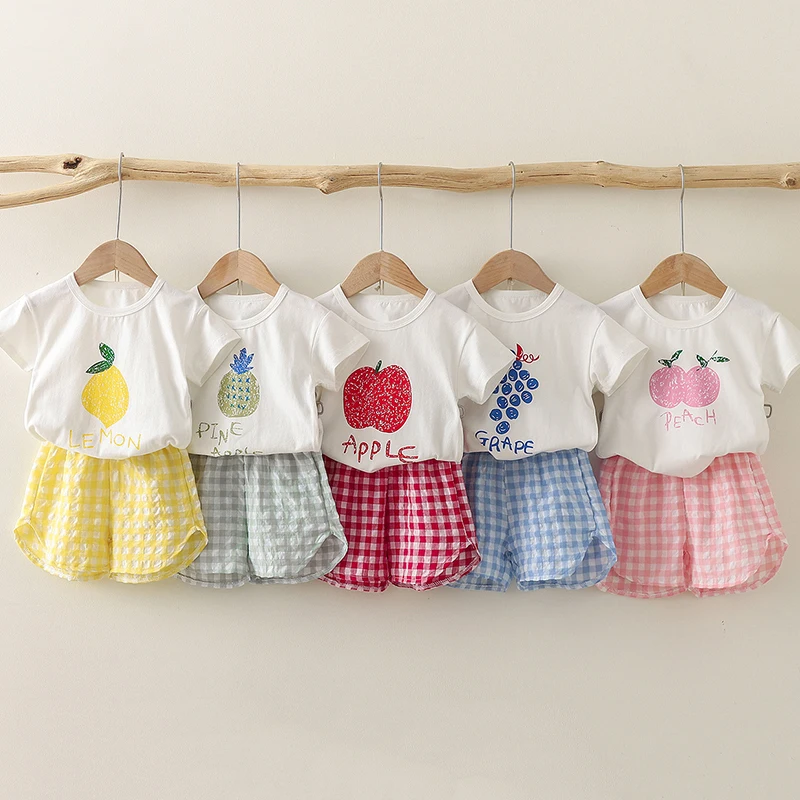 Хлопковая футболка с коротким рукавом и шорты в клетку Корейском стиле - купить