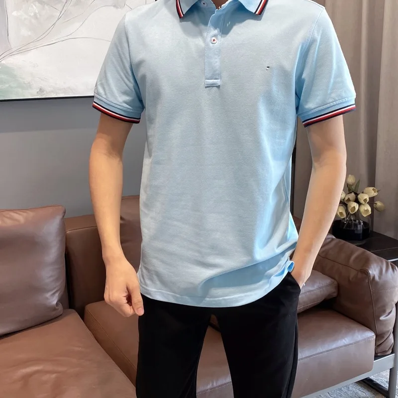 

Five color business casual men's Lapel short sleeve polo shirt half sleeve solid color Top Men's 041403