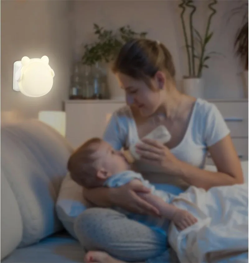 

Auto On Off Night Lights Plug In Wall Smart Lighting Sensor LED Night Light Cute Headphone Bear Night Lamp Bedside Light EU Plug