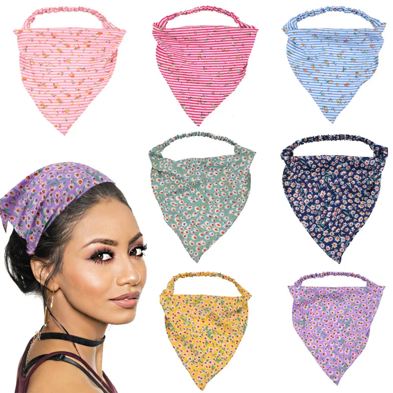 

Triangle Turban for Women Hair Accessories Anti-smoke Floral Print Headwrap Flower Elastic Hairband Wide Bundle Lady Turban
