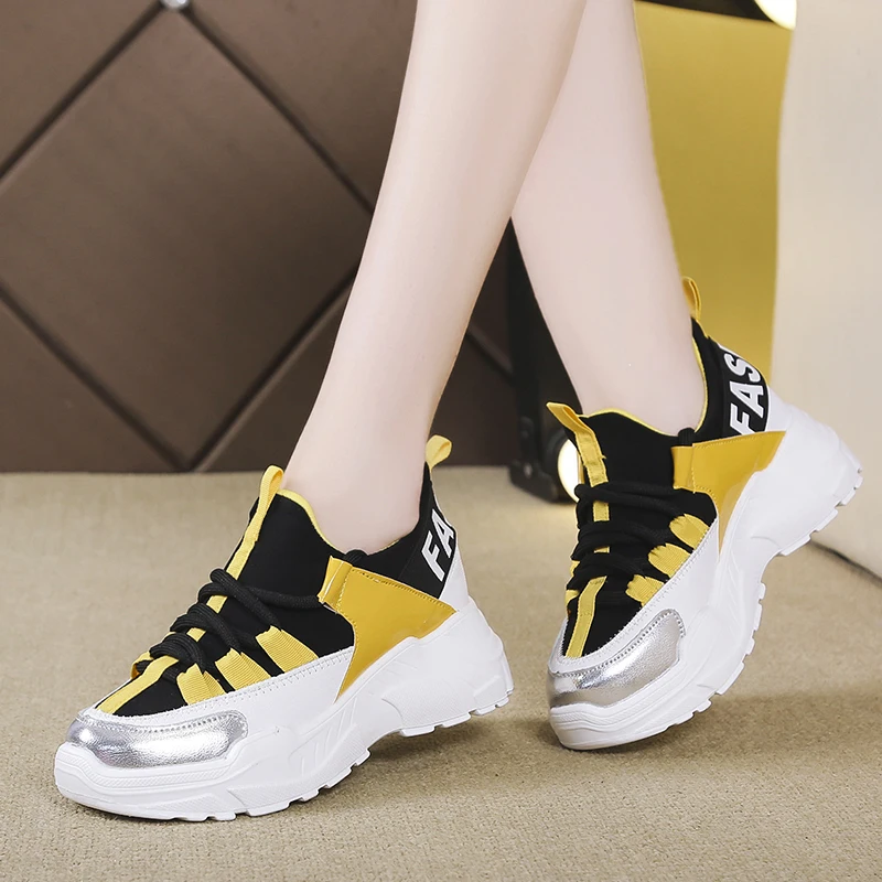 

Mix Color Chunky Sneakers Women Shoes Woman Leather Casual Shoes Plus Size Flat Platform Vulcanized Shoes Lace Up Ladies Shoes