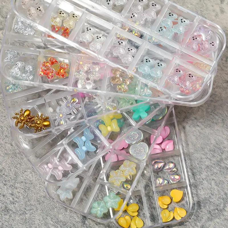 

3D Cute Nail Charms Resin Butterfly Flowers Bear Bow Nail Art Charms Flat Nail Art Designs For DIY Jewelry Crafting Nails Decor