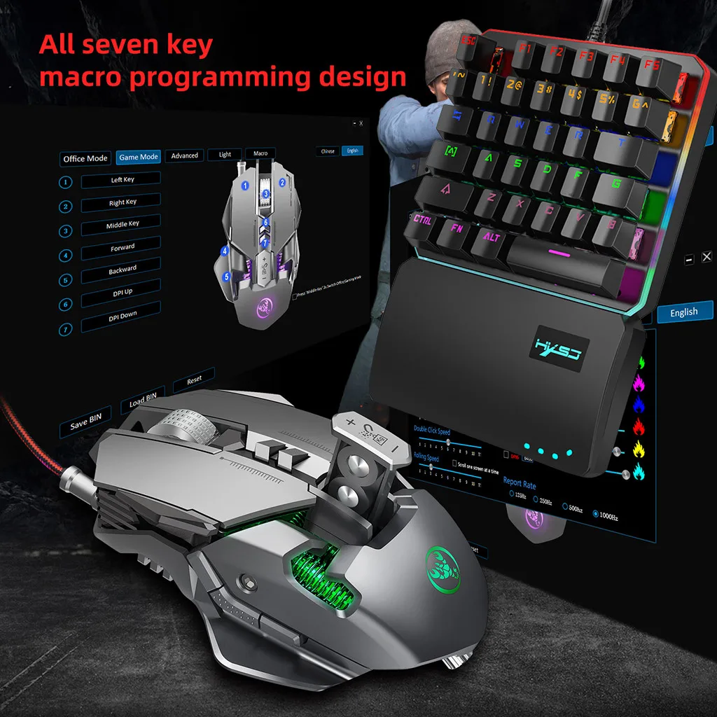 V200 + J800 Набор клавиатуры и мыши с 35 клавишами мини USB Проводная 6400 DIP 6 кнопок
