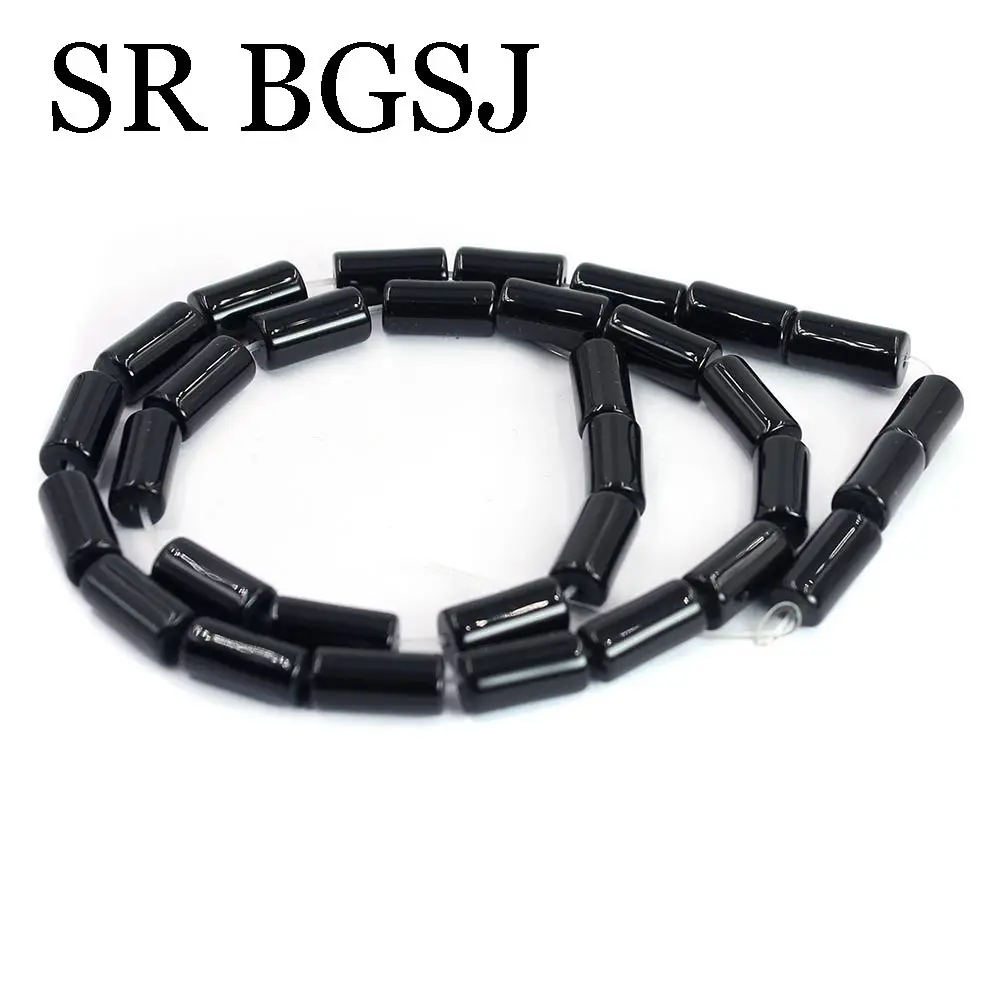 6x16 мм горячая Распродажа трубка Форма черный Агат Драгоценные Камни Натуральный