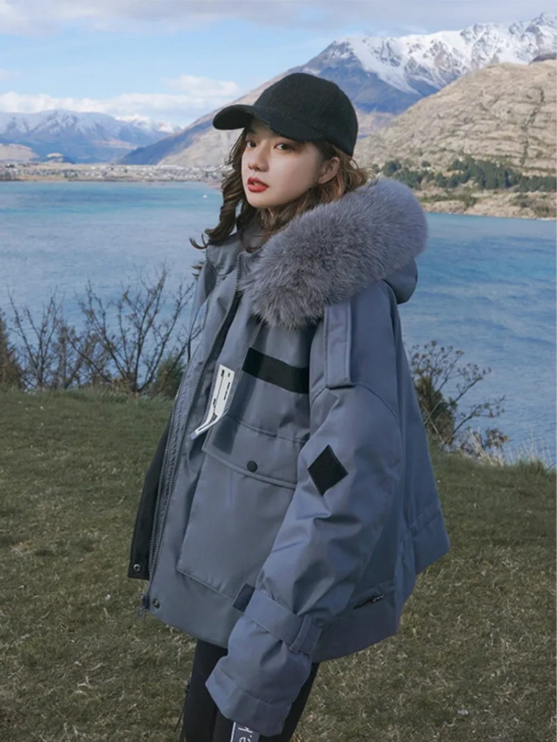 Новинка модное хлопковое Женское пальто YASUGUOJI с меховым капюшоном плотное теплое