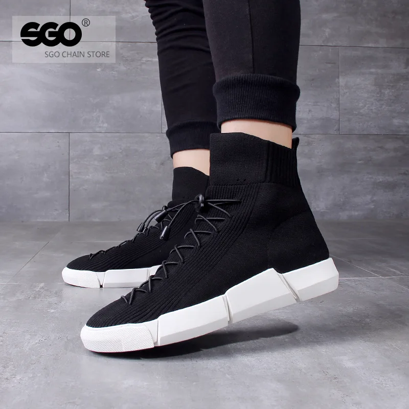 KHRun high top sneakers socks shoes lace-up men men's new fly woven mens | Обувь