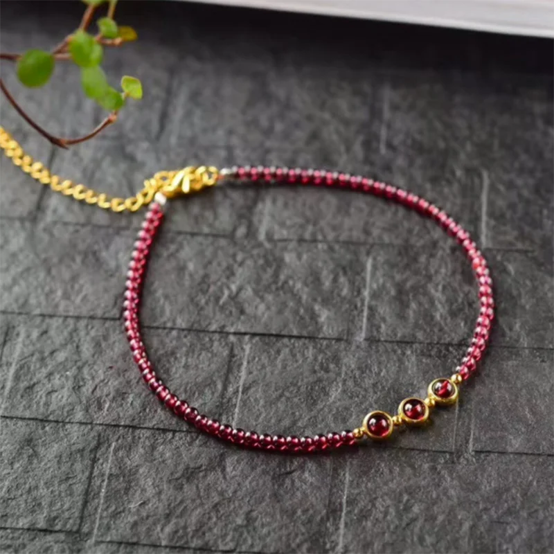 

Lucky Bead Natural Garnet Anklets Foot Chains Personalized Unique Design Anklets Jewelry For Women Fashion Trendy Anklets Gift