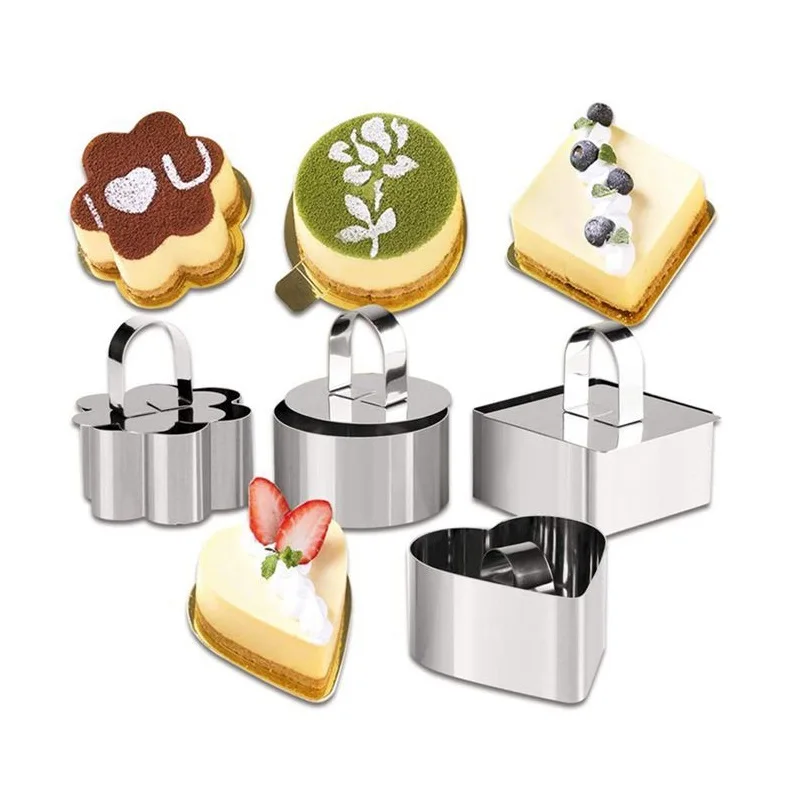 

Mousse Mold Square Flower Round Lover Shape Cake Making Model Stainless Steel Baking Cutting Tools With Lids Kitchen Supplies