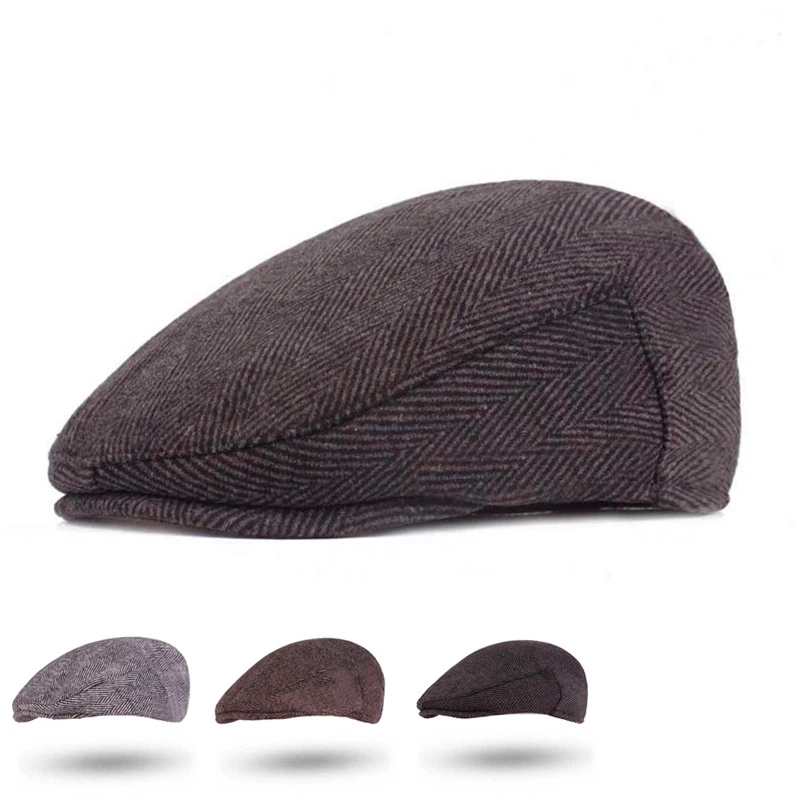 Winter Men's Peaked Cap Cotton Beret Middle-Aged and Elderly People Ear Protection Windproof Hat Fashion Male Peaked Cap