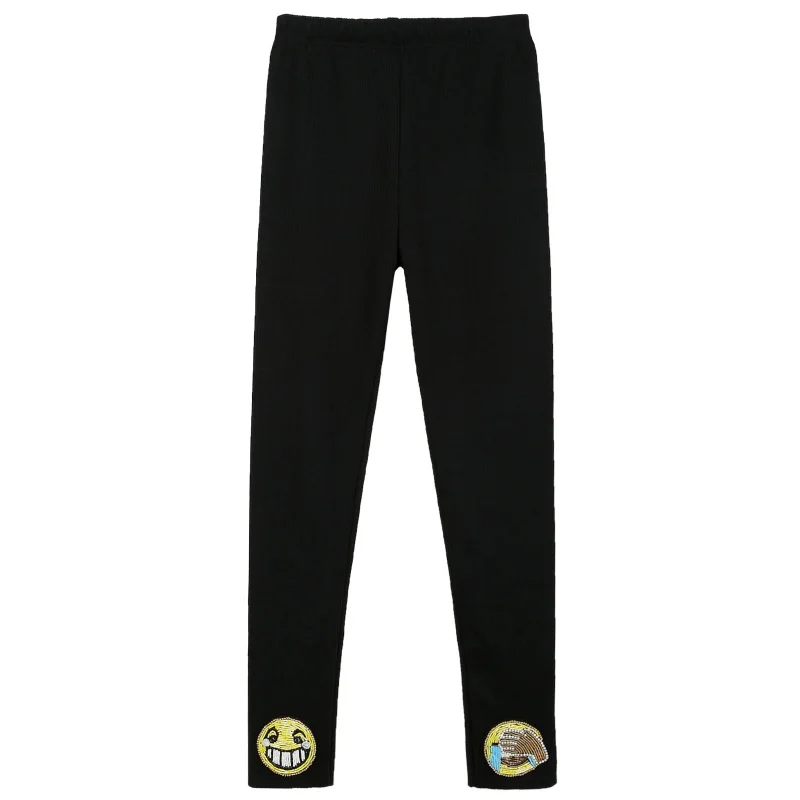 2019 Зимние трикотажные эластичные брюки с бисером толстые женские тонкие