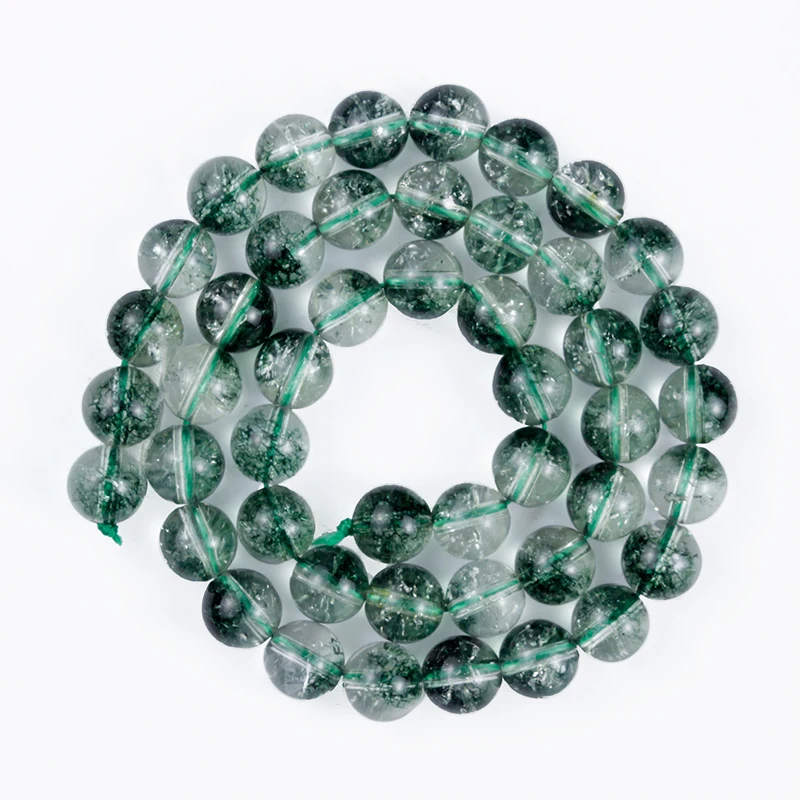 

Natural Stone Smooth Clear Green ghost Crystals Round Loose Beads 4/6/8/10/12mm for Jewelry Making DIY Bracelet Accessories