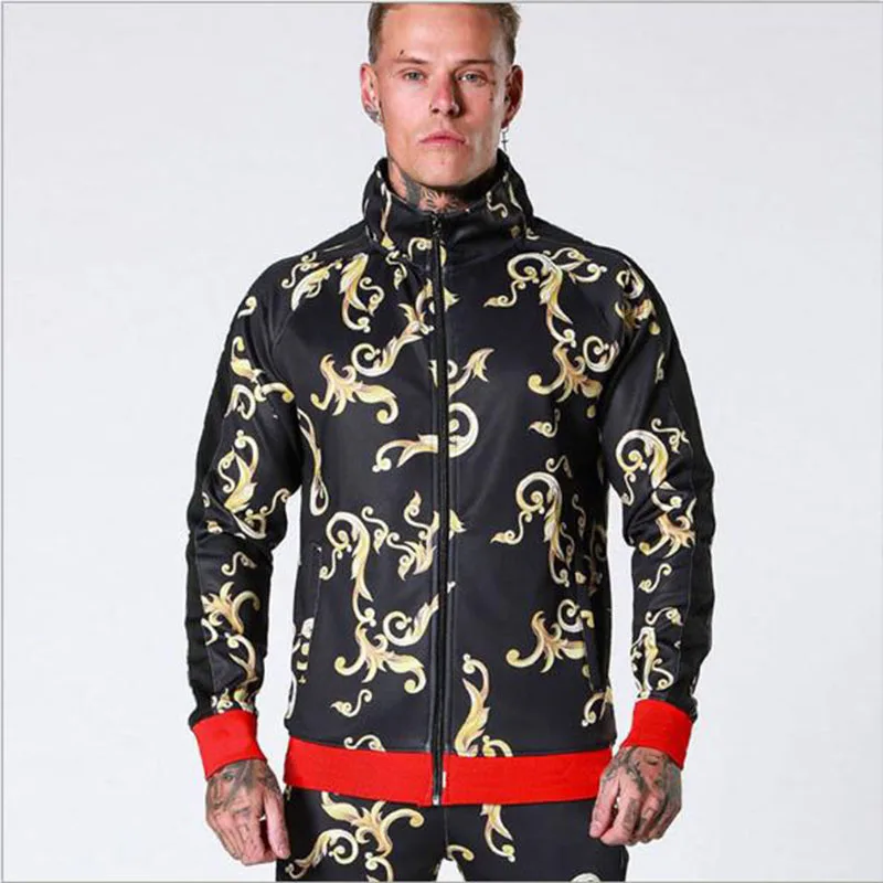 

Tracksuits Men Polyester Sweatshirt Sporting Fleece 2019 Spring Jacket + Pants Casual Men's Track Suit Sportswear Fitness