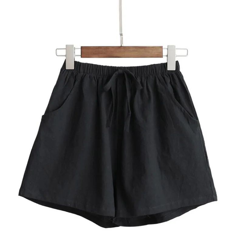 Летние хлопковые льняные Женские шорты женские широкие брюки повседневные